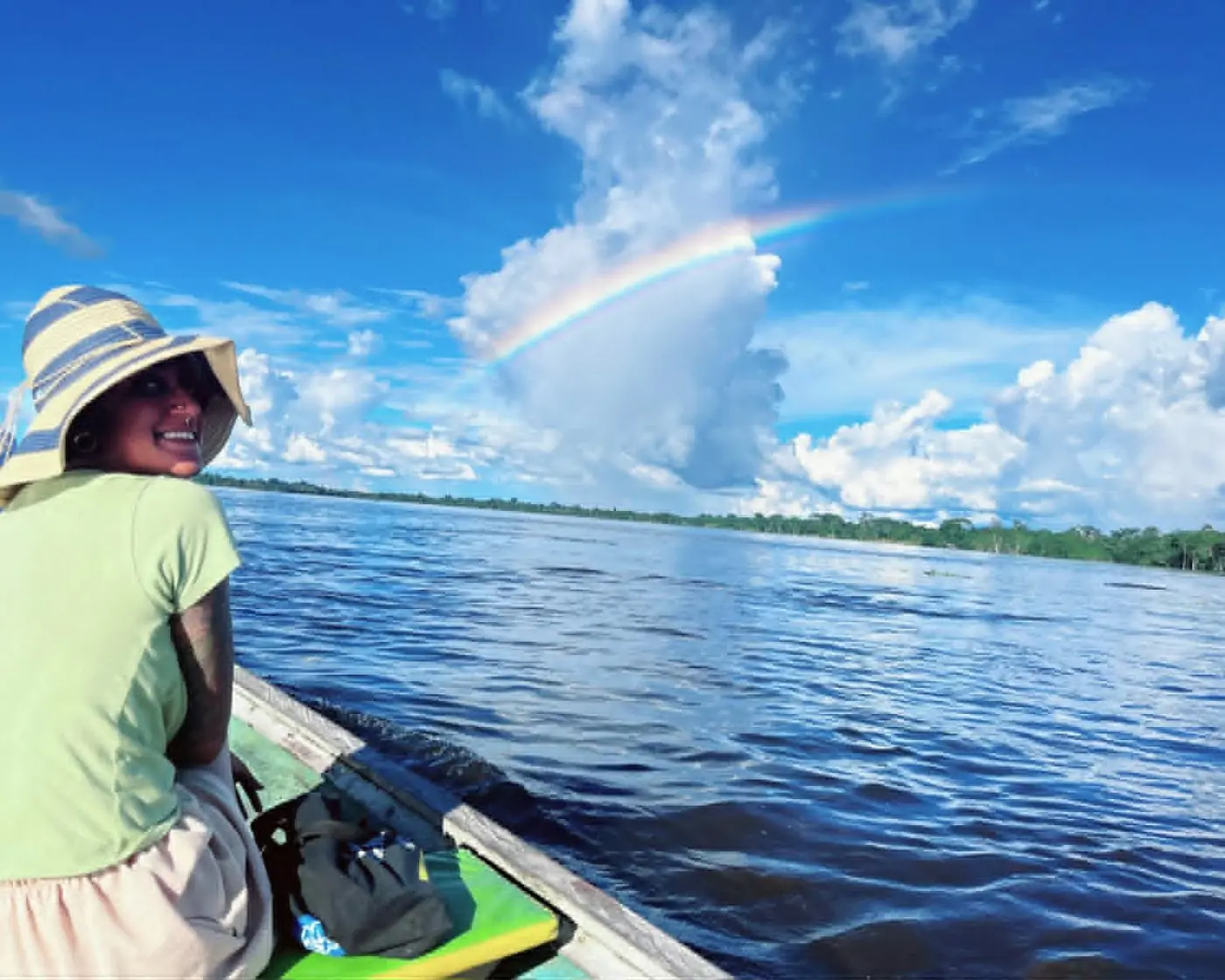 A rainbow over the river in the Peruvian Amazon.